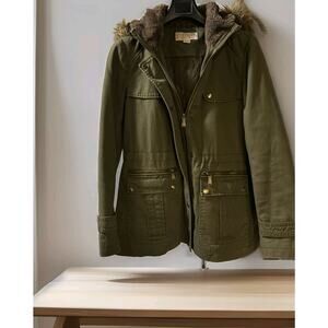Michael Kors Parka Jacket Green Fur Hooded Coat Utility Military NOWT